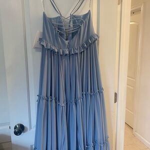 Dusty Blue Empire Chiffon Tiered Skirt Max Bohemian Dress